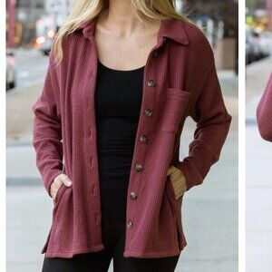 Grace and Lace Luxe Spanish Wine Ribbed Shacket (L)